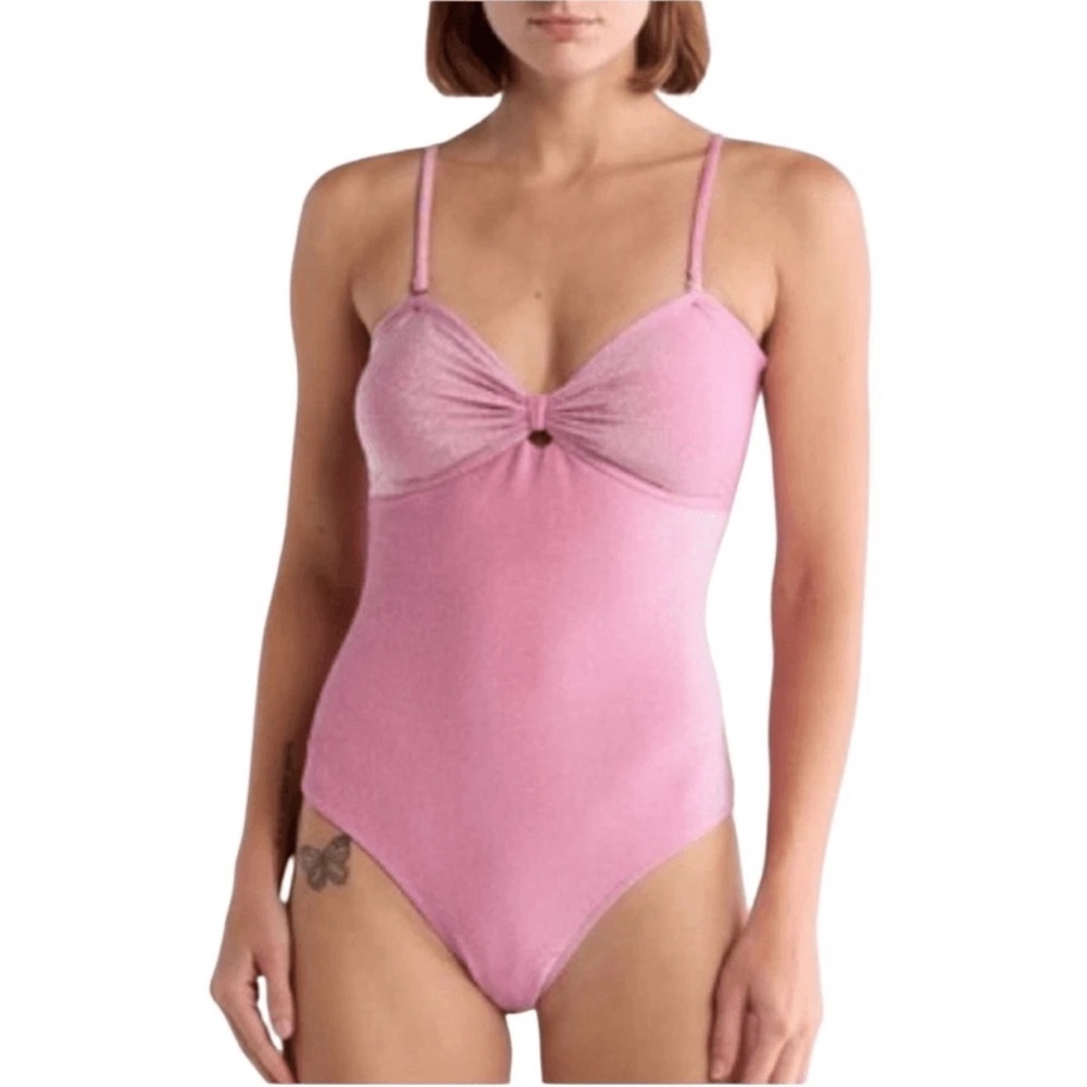 Betsey Johnson Glittery shimmer lurex Pink one piece swimsuit